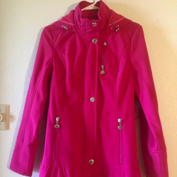 Betsey Johnson Barbie Pink Double Breast Hooded Inner Fleece Belted Coat Size S - Picture 2 of 10